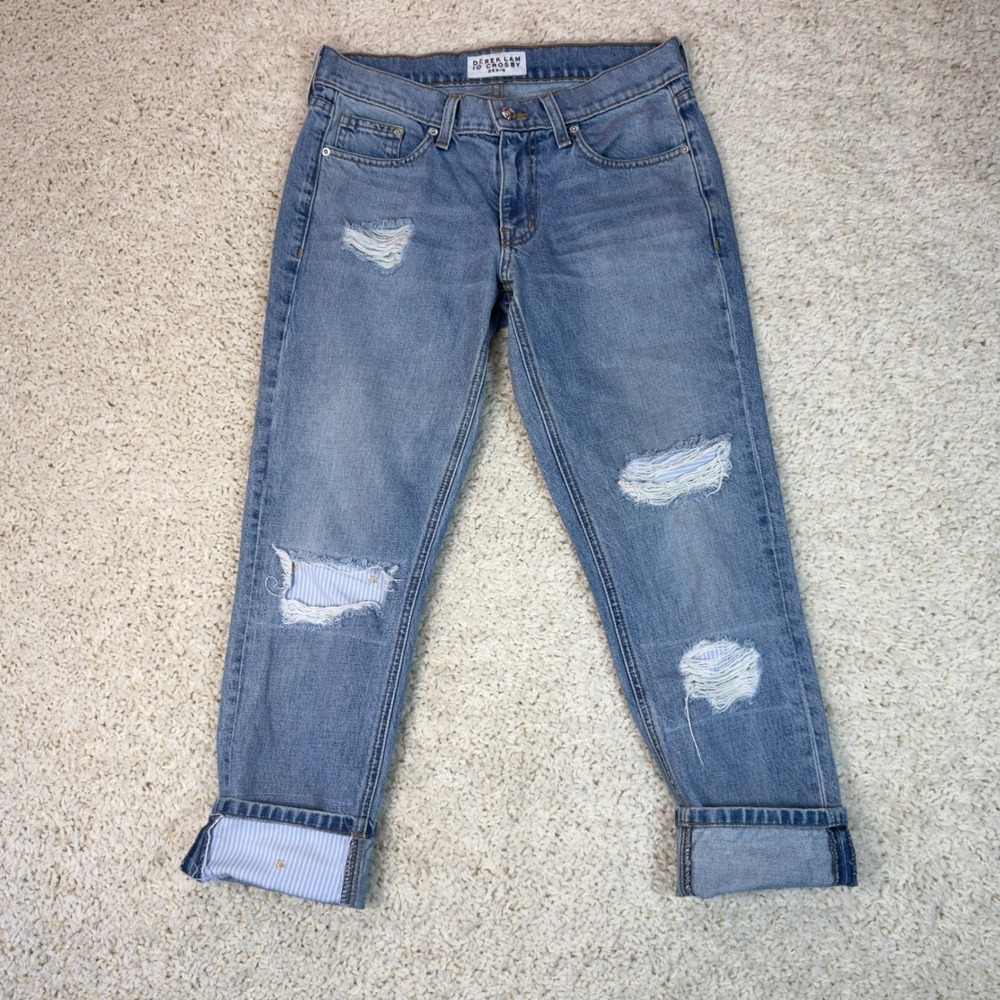 Derek Lam 10 Crosby Mila Girlfriend Jeans Womens 25 Blue Distressed Denim Cuffed